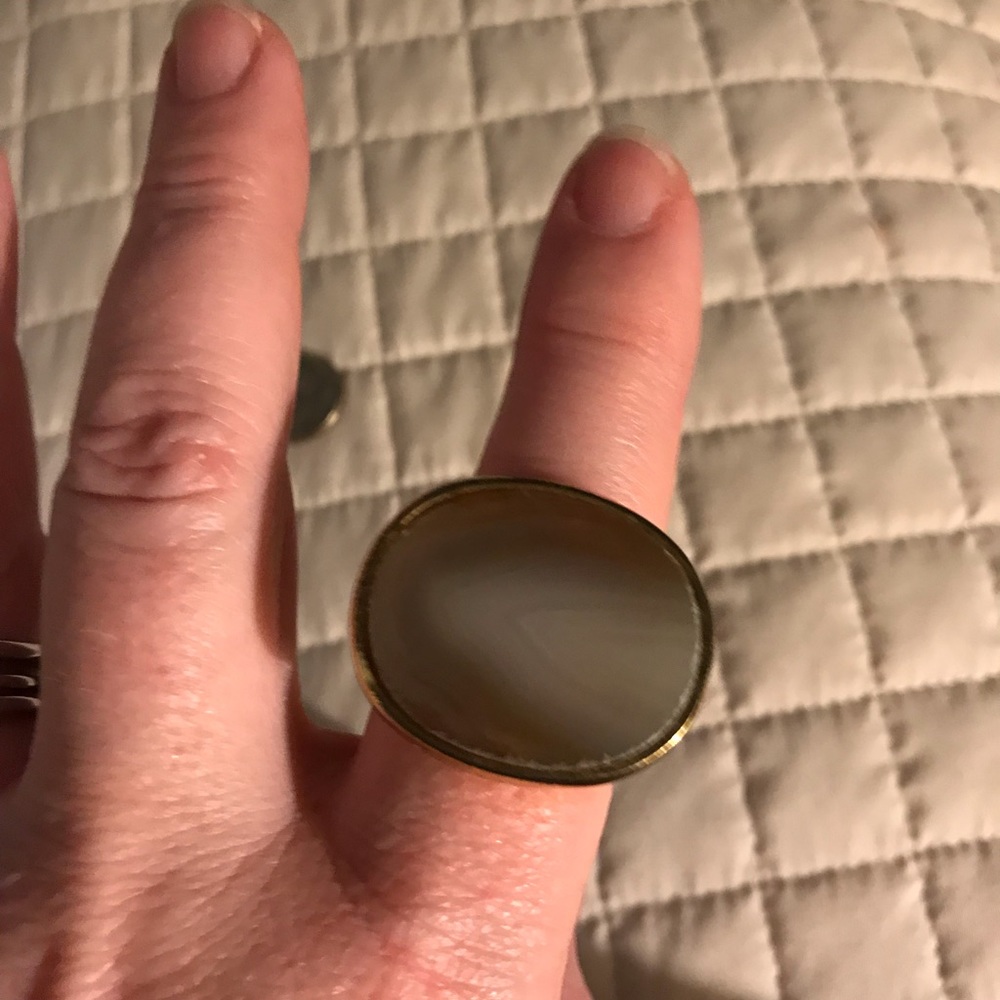 Gold-Trim Grey Agate Statement Ring - Women's Fashion Jewelry